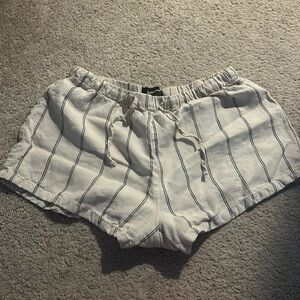 Reformation White Stripe Drawstring Linen Shorts